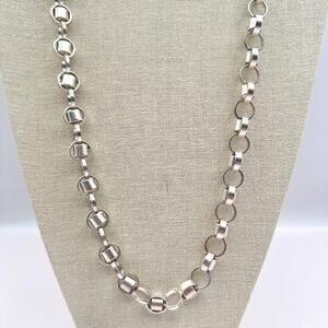 Vintage 90s Silver Tone Belcher Rolo Chain Necklace Statement Chunky Jewelry Y2K